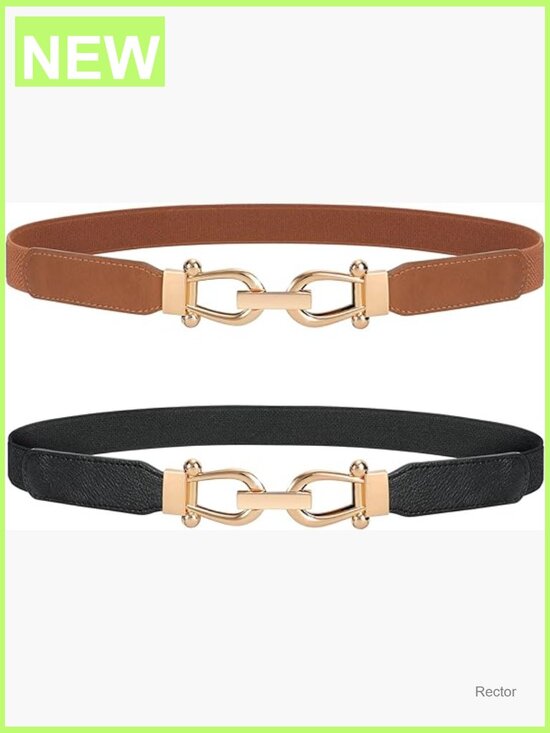 Stretchy Waist Belt with Gold Buckle Retro Elastic Skinny Belt for Ladies main image 6